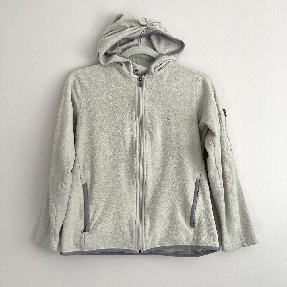 Patagonia Full Zip Hooded Fleece Jacket Womens SIze Small Beige Outdoor Pockets